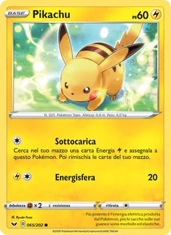 Carta Pikachu dell'espansione Spada e Scudo, numero 65/202