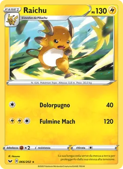 Carta Raichu dell'espansione Spada e Scudo, numero 66/202