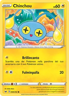 Carta Chinchou dell'espansione Spada e Scudo, numero 68/202