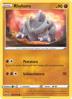 Carta Rhyhorn dell'espansione Spada e Scudo, numero 97/202