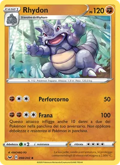 Carta Rhydon dell'espansione Spada e Scudo, numero 98/202