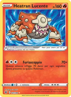 Carta Heatran Lucente dell'espansione Lucentezza Siderale, numero 027/189