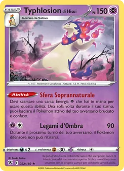 Carta Typhlosion di Hisui dell'espansione Lucentezza Siderale, numero 052/189