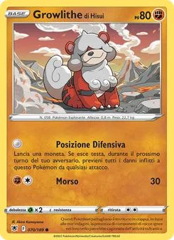 Carta Growlithe di Hisui dell'espansione Lucentezza Siderale, numero 070/189
