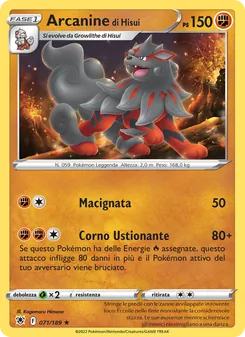 Carta Arcanine di Hisui dell'espansione Lucentezza Siderale, numero 071/189