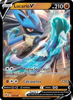 Carta Lucario V dell'espansione Lucentezza Siderale, numero 078/189