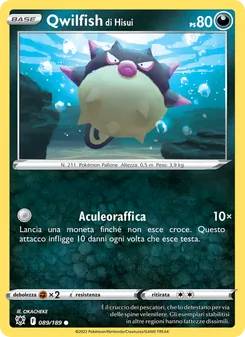 Carta Qwilfish di Hisui dell'espansione Lucentezza Siderale, numero 089/189