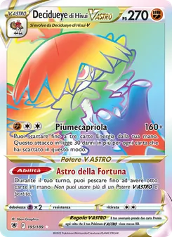 Carta Decidueye di Hisui V ASTRO dell'espansione Lucentezza Siderale, numero 195/189