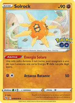 Carta Solrock dell'espansione Pokémon GO, numero 039/78