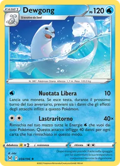 Carta Dewgong dell'espansione Origine Perduta, numero 034/196