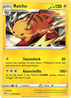 Carta Raichu dell'espansione Origine Perduta, numero 053/196