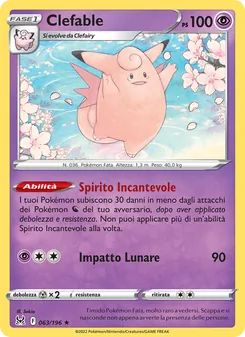 Carta Clefable dell'espansione Origine Perduta, numero 063/196