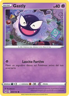 Carta Gastly dell'espansione Origine Perduta, numero 064/196