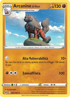 Carta Arcanine di Hisui dell'espansione Origine Perduta, numero 084/196