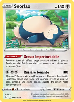 Carta Snorlax dell'espansione Origine Perduta, numero 143/196