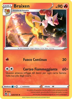 Carta Braixen dell'espansione Tempesta Argentata, numero 026/195