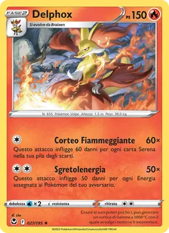 Carta Delphox dell'espansione Tempesta Argentata, numero 027/195