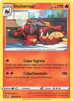 Carta Incineroar dell'espansione Tempesta Argentata, numero 032/195
