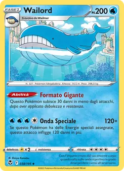 Carta Wailord dell'espansione Tempesta Argentata, numero 038/195