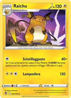 Carta Raichu dell'espansione Tempesta Argentata, numero 050/195