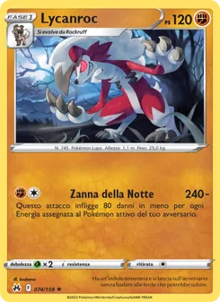 Carta Lycanroc dell'espansione Zenit Regale, numero 074/159