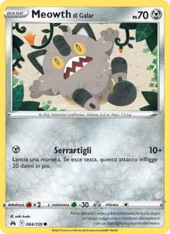 Carta Meowth di Galar dell'espansione Zenit Regale, numero 084/159