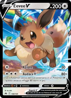 Carta Eevee V dell'espansione Zenit Regale, numero 108/159