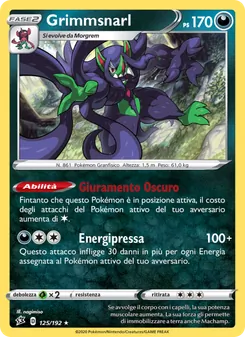 Carta Grimmsnarl dell'espansione Fragore Ribelle, numero 125/192