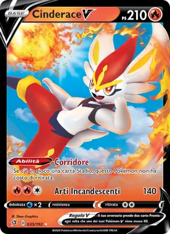 Carta Cinderace V dell'espansione Fragore Ribelle, numero 35/192
