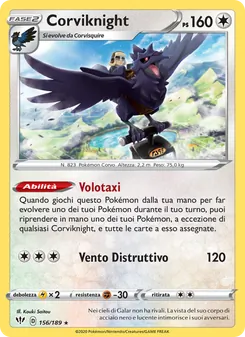Carta Corviknight dell'espansione Fiamme Oscure, numero 156/189