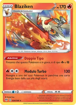 Carta Blaziken dell'espansione Fiamme Oscure, numero 24/189