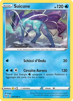 Carta Suicune dell'espansione Fiamme Oscure, numero 37/189