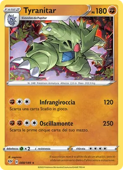 Carta Tyranitar dell'espansione Fiamme Oscure, numero 88/189