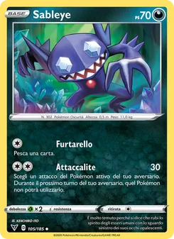 Carta Sableye dell'espansione Voltaggio Sfolgorante, numero 105/185