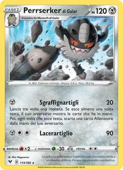 Carta Perrserker di Galar dell'espansione Voltaggio Sfolgorante, numero 113/185