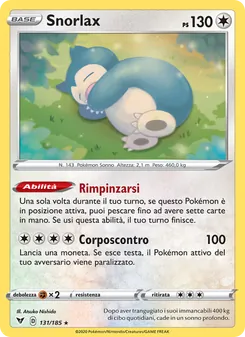 Carta Snorlax dell'espansione Voltaggio Sfolgorante, numero 131/185