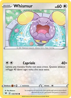 Carta Whismur dell'espansione Voltaggio Sfolgorante, numero 135/185