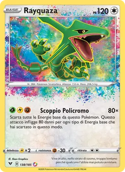 Carta Rayquaza dell'espansione Voltaggio Sfolgorante, numero 138/185