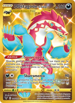 Carta Obstagoon di Galar dell'espansione Voltaggio Sfolgorante, numero 198/185