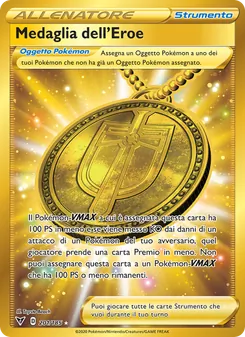 Carta Medaglia dell'Eroe dell'espansione Voltaggio Sfolgorante, numero 201/185