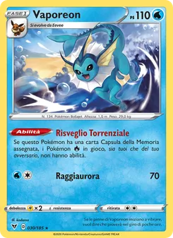 Carta Vaporeon dell'espansione Voltaggio Sfolgorante, numero 30/185