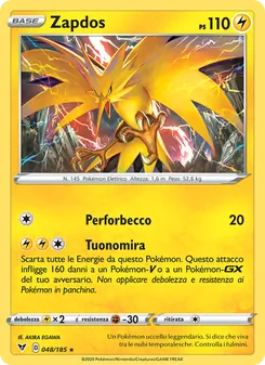 Carta Zapdos dell'espansione Voltaggio Sfolgorante, numero 48/185