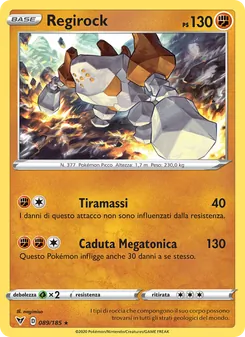 Carta Regirock dell'espansione Voltaggio Sfolgorante, numero 89/185