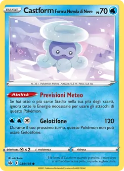 Carta Castform Forma Nuvola di Neve dell'espansione Regno Glaciale, numero 34/198