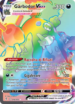 Carta Garbodor VMAX dell'espansione Evoluzioni Eteree, numero 216/203