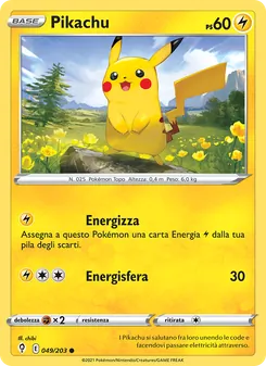 Carta Pikachu dell'espansione Evoluzioni Eteree, numero 49/203