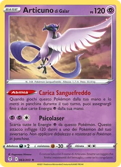 Carta Articuno di Galar dell'espansione Evoluzioni Eteree, numero 63/203