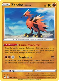 Carta Zapdos di Galar dell'espansione Evoluzioni Eteree, numero 82/203