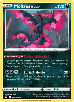 Carta Moltres di Galar dell'espansione Evoluzioni Eteree, numero 93/203