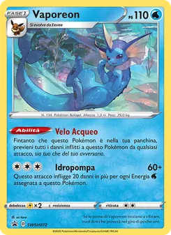 Carta Vaporeon dell'espansione SPSC Promo, numero SWSH072/307